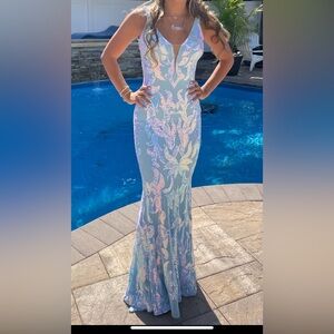 Jovani size 0 gown light blue iridescent.